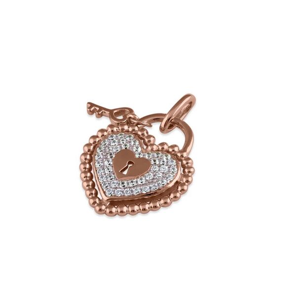 Rose Gold Heart and Lock CZ Necklace Pendant New - Picture 1 of 4